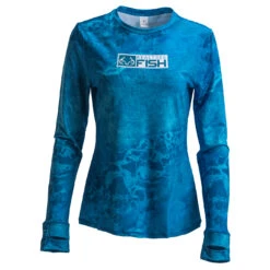 Realtree Women's RTF Blue Long Sleeve Performance Shirt | Wav3 -Hunting camouflage Aspect Blue Long Sleeve Womens image 24246.1656343314