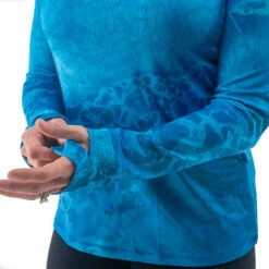 Realtree Women's RTF Blue Long Sleeve Performance Shirt | Wav3 -Hunting camouflage Aspect Blue Long Sleeve Womens model details 31204.1656343295