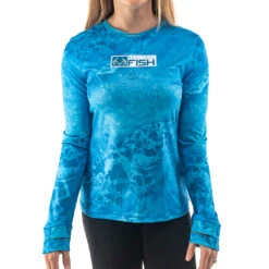 Realtree Women's RTF Blue Long Sleeve Performance Shirt | Wav3 -Hunting camouflage Aspect Blue Long Sleeve Womens 19477.1656343290