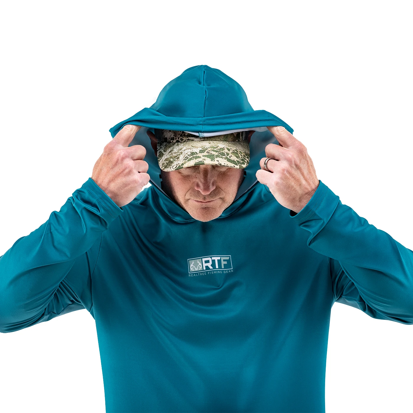 Realtree Men's RTF Blue Hooded Long Sleeve Performance Shirt 4 Realtree Men's RTF Blue Hooded Long Sleeve Performance Shirt - Image 2