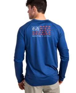 Realtree Fishing Flag Long Sleeve Performance Men's Raglan Blue Shirt