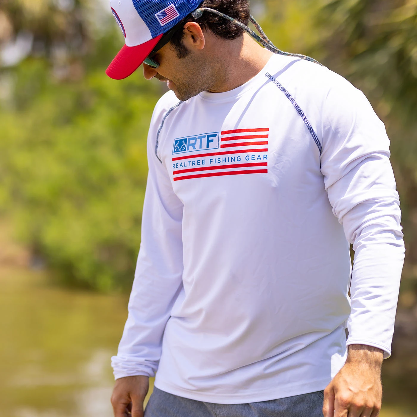 Realtree Fishing Flag Long Sleeve Performance Men's Raglan White Shirt 5 Realtree Fishing Flag Long Sleeve Performance Men's Raglan White Shirt - Image 4