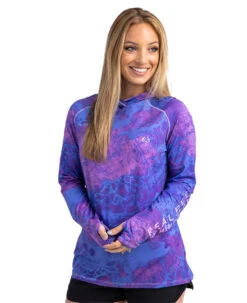 Realtree Fishing Hooded Long Sleeve Performance Women's Purple Raglan Shirt | WAV3