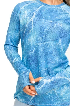 Realtree Fishing Long Sleeve Performance Women's Blue Raglan Shirt | Mako -Hunting camouflage W106 MB DETAILS 38532.1692990423