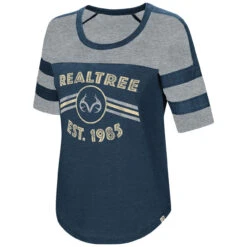 Realtree Women's  Double Stripe Burnout Shirt -Hunting camouflage Womens Double Stripe Burnout Short Sleeve Shirt Navy 83621.1560870963